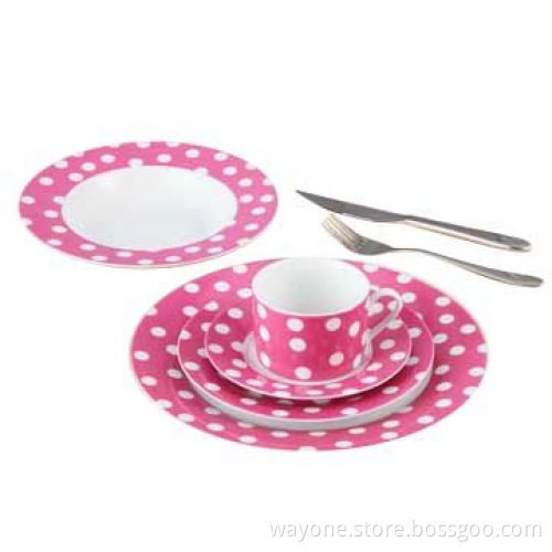 20-piece Round-shaped Super White Porcelain Dinnerware Set, Dishwasher, Microwave Safe, Colored Dots
